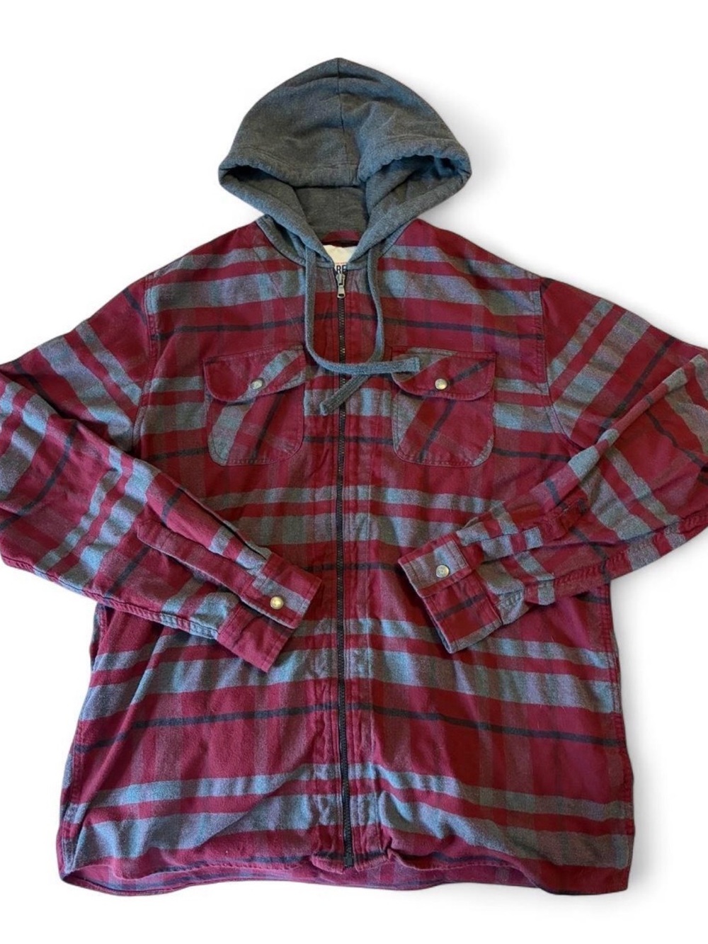 Union Made Jared Red Plaid Hooded Zip Shirt Jacket